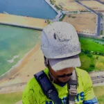 Rope Access Sri Lanka worker paint application on a Shangri-La Hotel